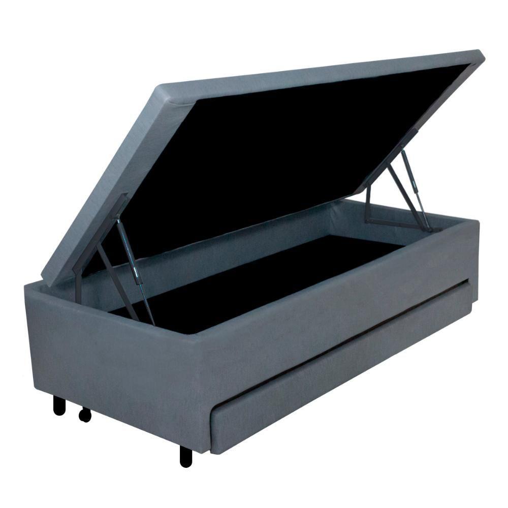 Miniatura Bicama Box Com Baú Solteiro 88x188 Com Colchão Auxiliar Linho Cinza
