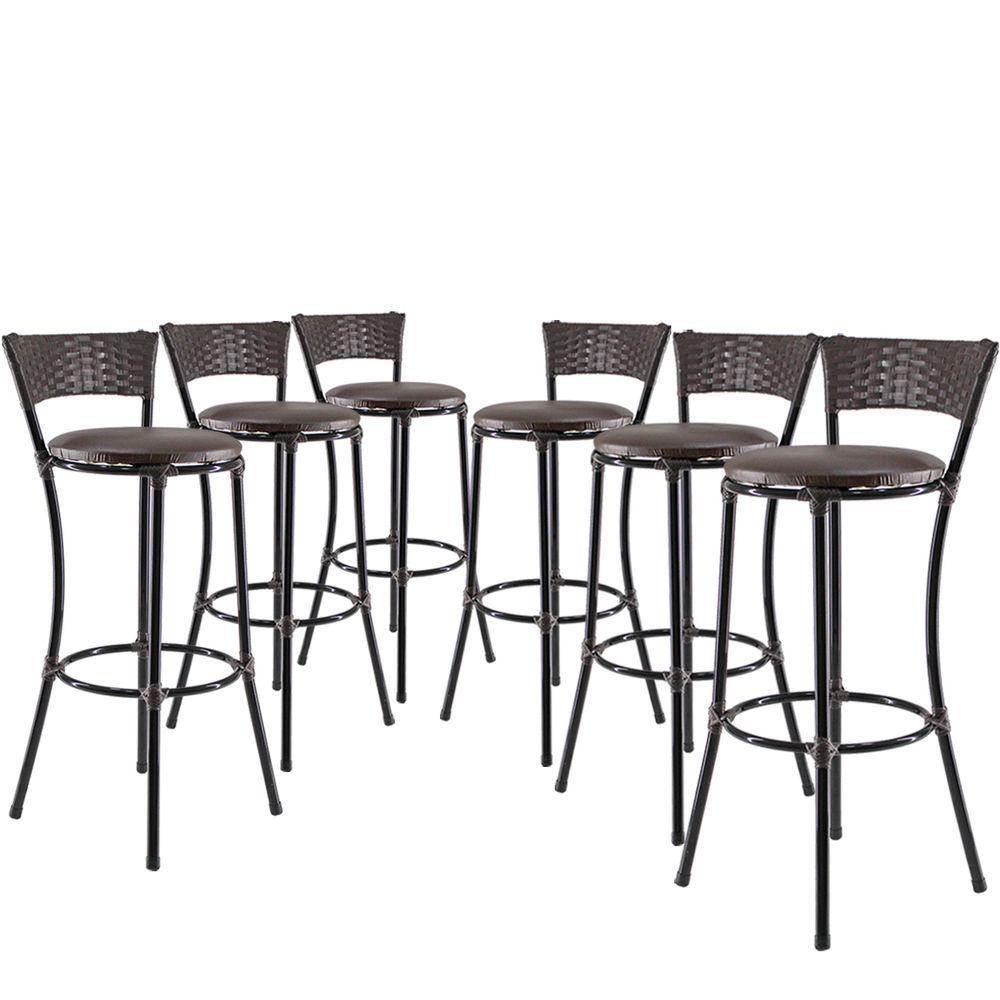 Miniatura Jogo Com 6 Banquetas Alta Forts Fibra Uv Bancada, área Goumert, Bar, Piscina, Balcão, Floral Marrom