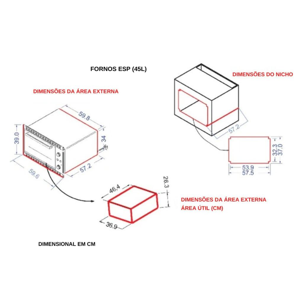Miniatura Forno Elétrico de Embutir 45 Litros Esp Fogatti Preto