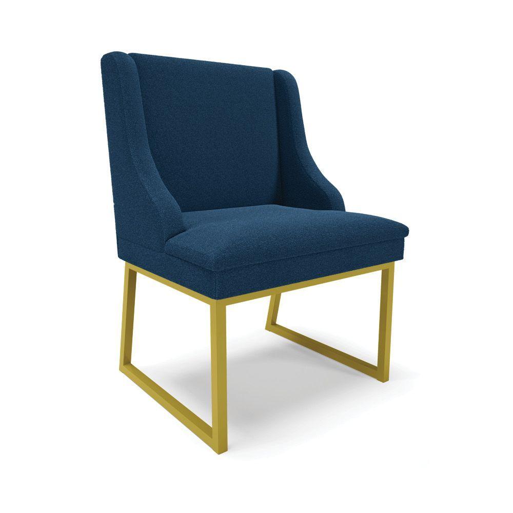 Cadeira Sala De Jantar Industrial Dourado Kit 2 Liz Bouclê Azul D03 - D'rossi