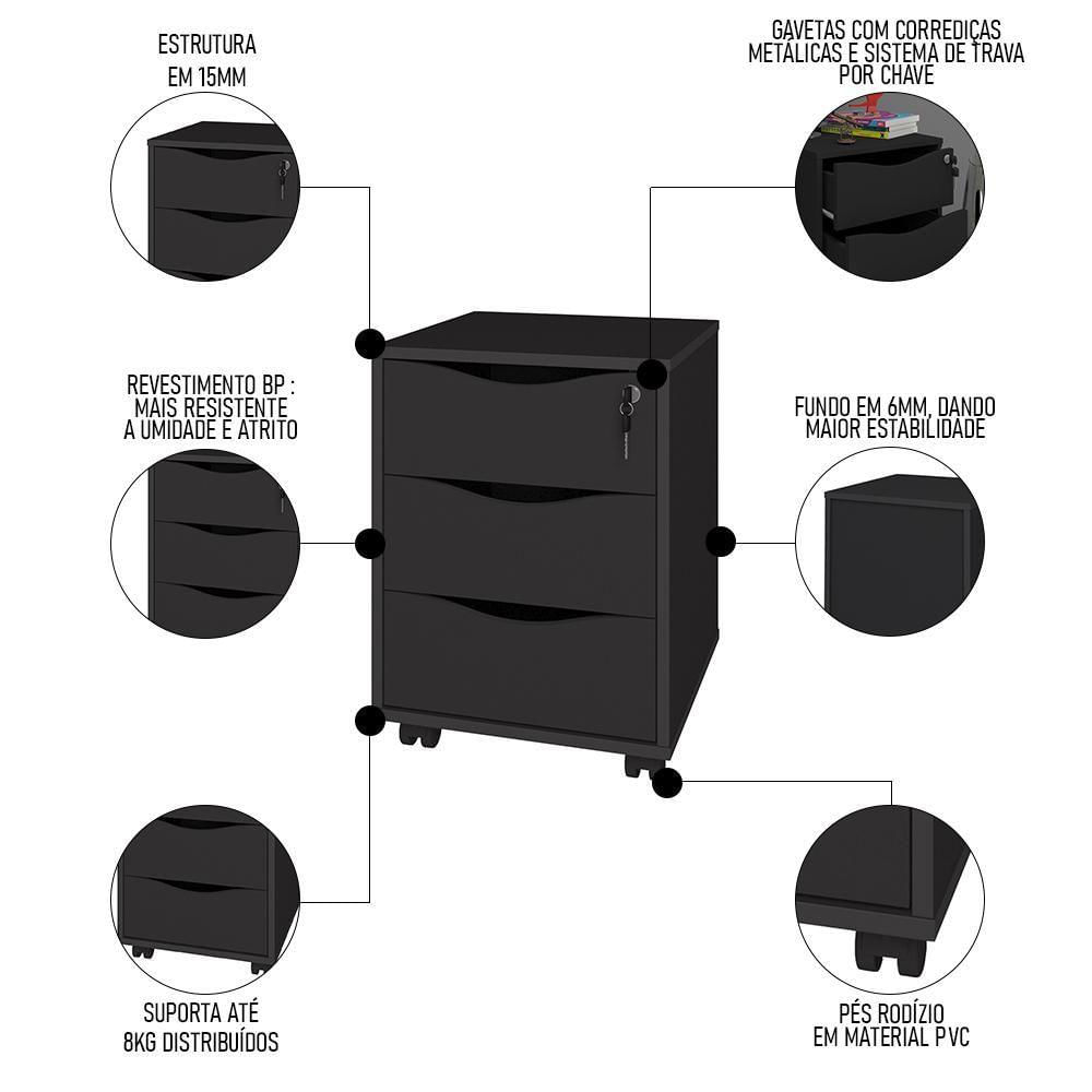 Conjunto Escritório Home Office 4 Peças Side A06 Preto - Mpozenato