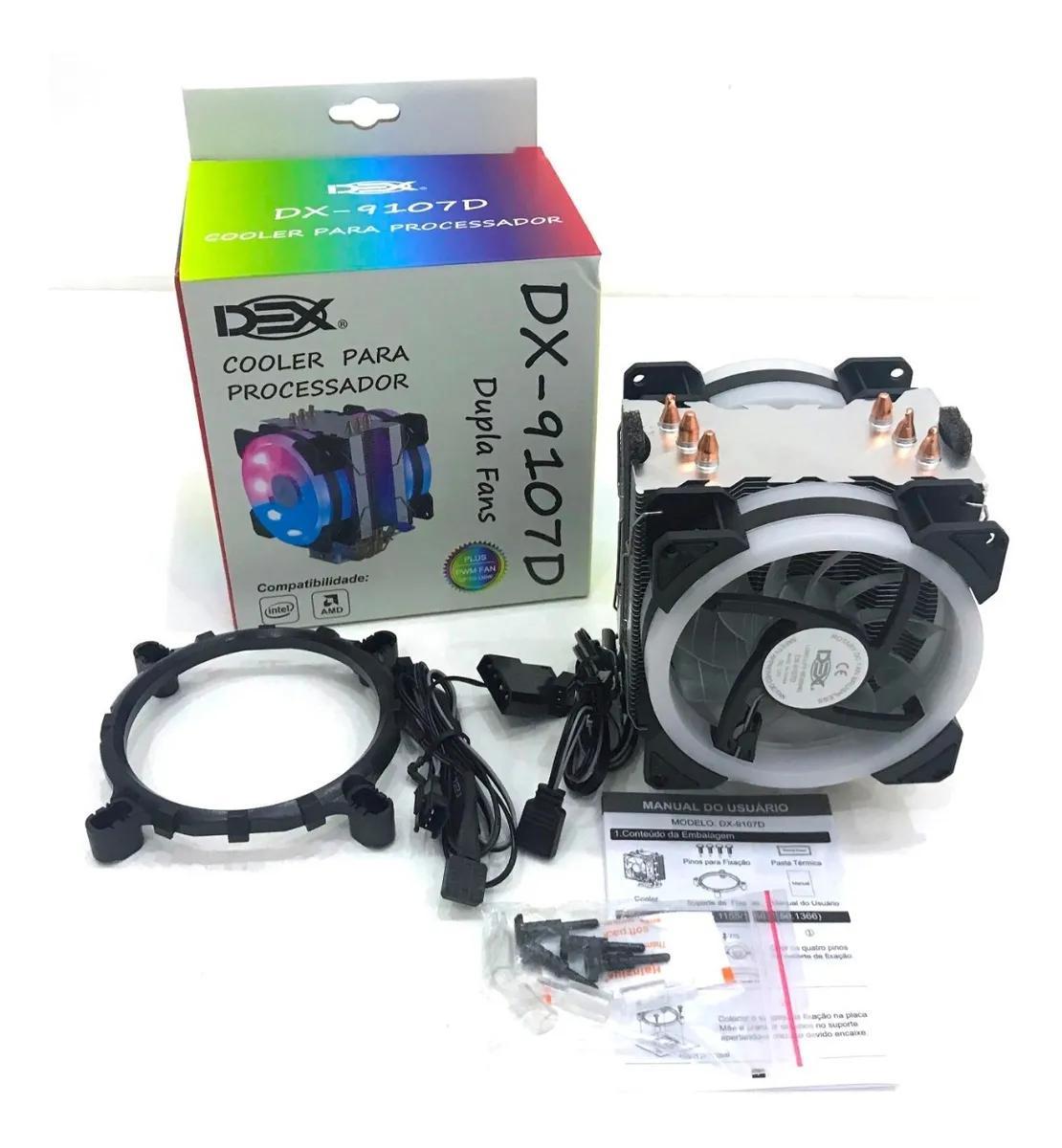 Miniatura Cooler Universal Fan Duplo Led Rgb Processador Intel/Amd