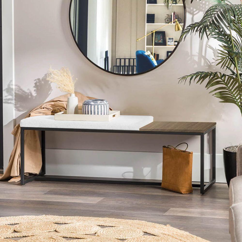 Miniatura Banco Recamier Puff 160cm Industrial Preto Corino Branco Tampo Quadrado Mdf Marmorizado