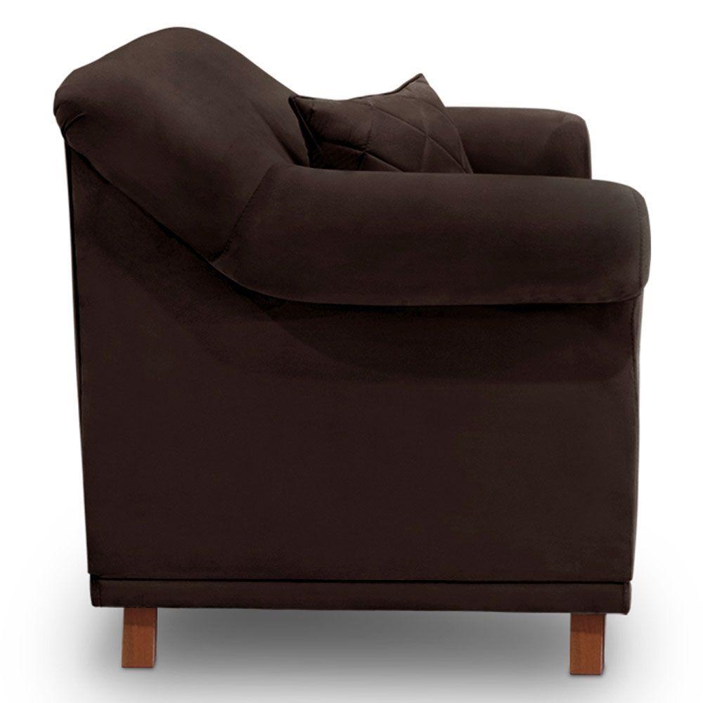 Miniatura Poltrona Para Sala De Estar Suede Pés Castanho Marrom Café