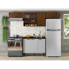 Miniatura Cozinha Completa Bartira Ametista com 7 Portas e 3 Prateleiras - 246,2cm de largura Grapia Platinum