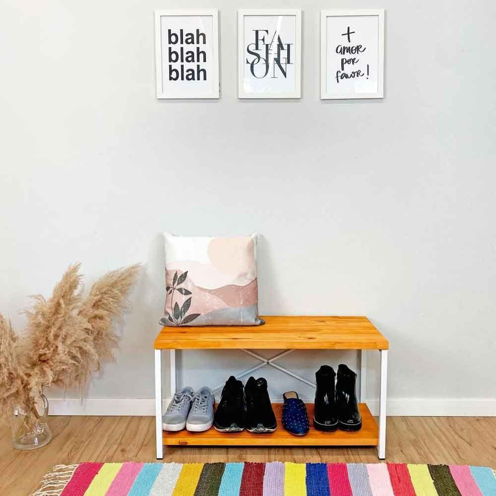 Miniatura Sapateira Banco Style De Ferro E Madeira Industrial Carvalho E Branco