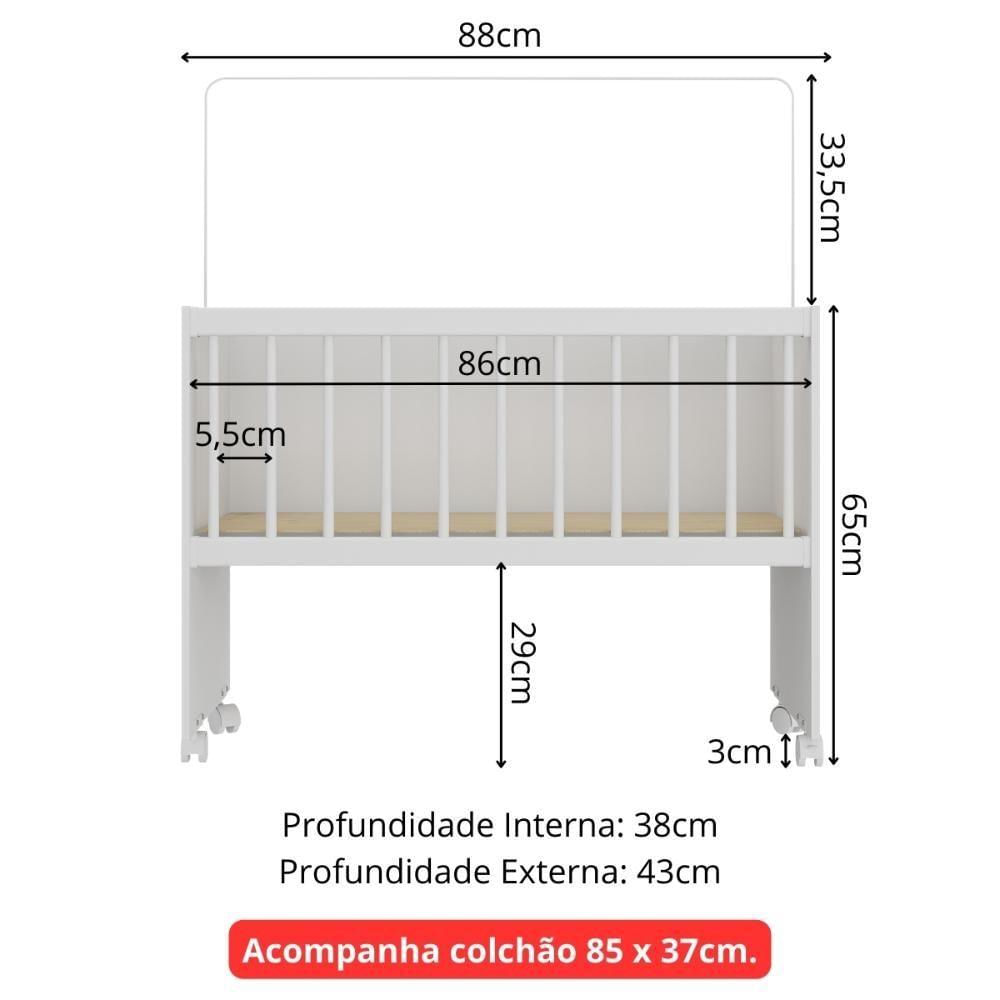 Mini Berço Moisés Com Colchão Incluso E Rodízios Multimóveis Mp4381c Branco