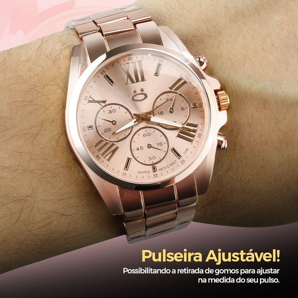 Miniatura Relogio Feminino Aço Inoxidavel Banhado + Caixa Rose