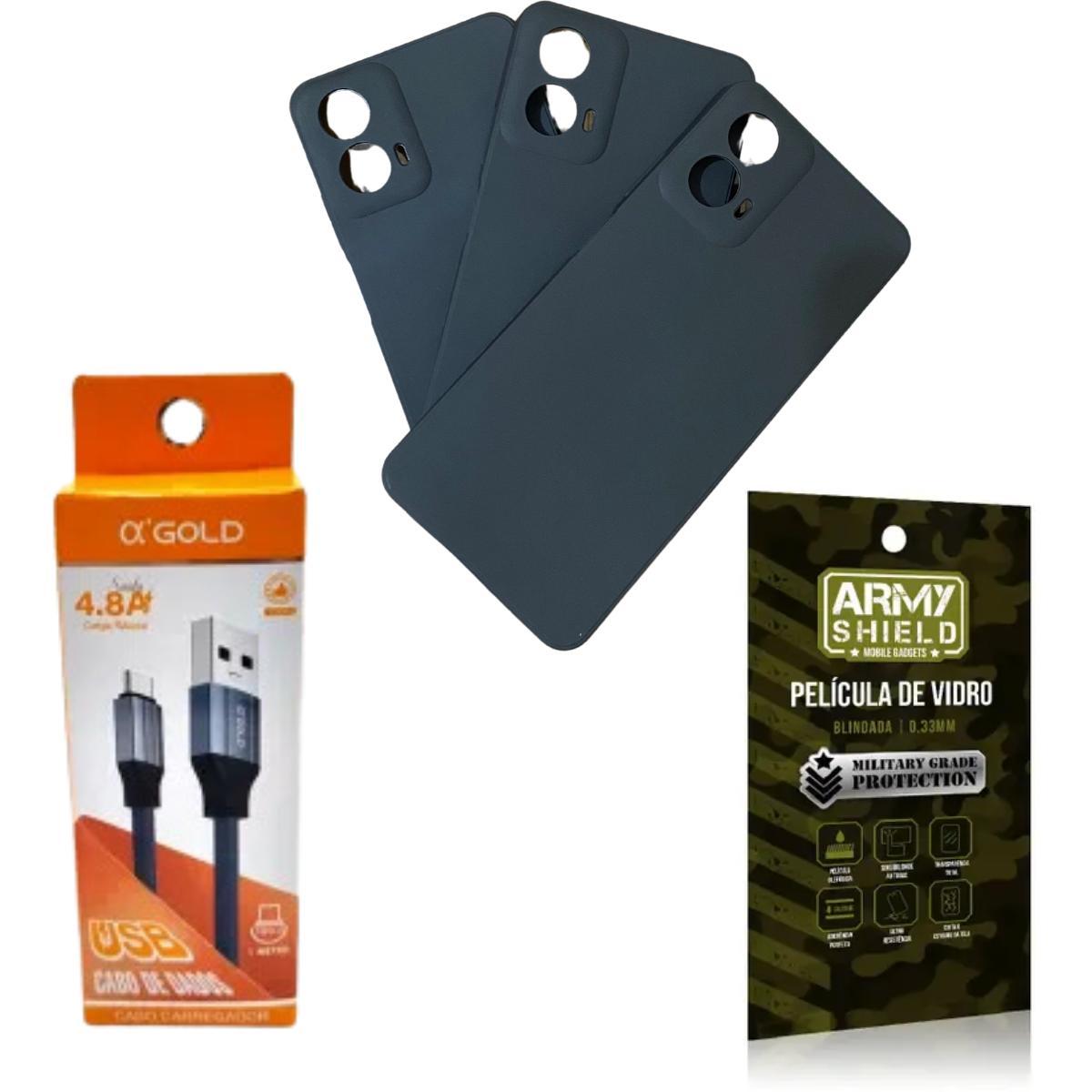 Miniatura Capinha Preto Moto G24 + Cabo Tipo-C 2 Metros+Pelicula 3D