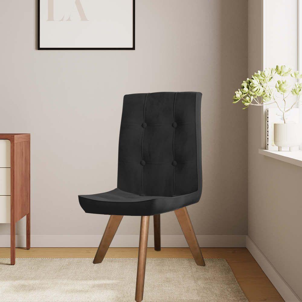 Miniatura Cadeira De Jantar Drop Com Botão Base Giratória Imbuia Suede Preto