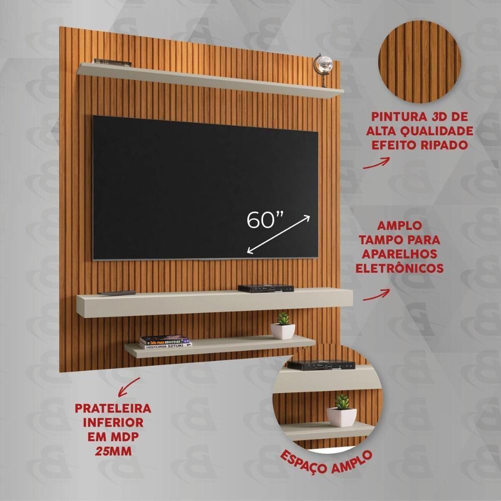 Miniatura Painel Para Tv Até 60 Polegadas Com Prateleiras Multimóveis Cr45286 Ripado Off White