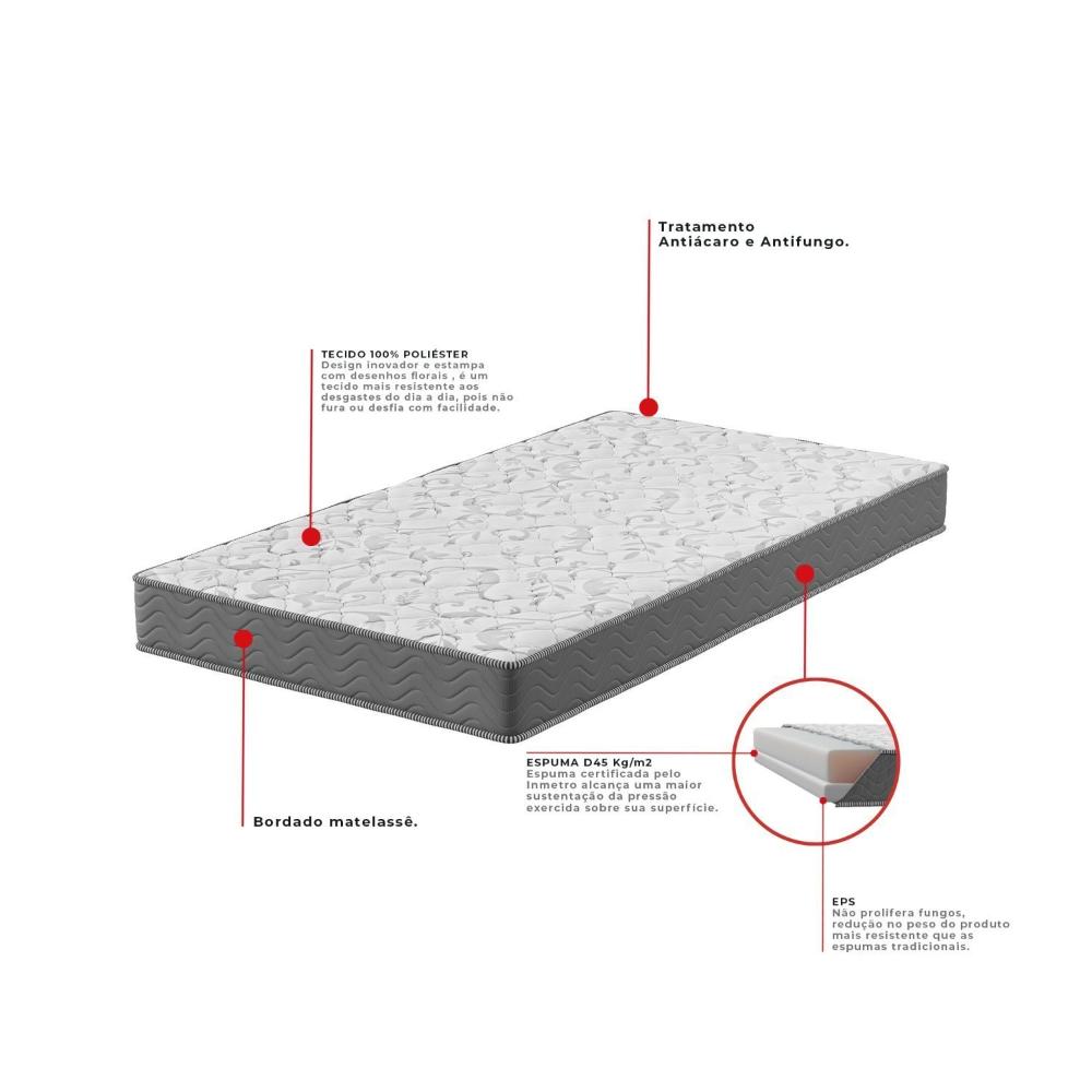 Cama Box Solteiro D45 Of 108x198x0,42 Cinza/Branco