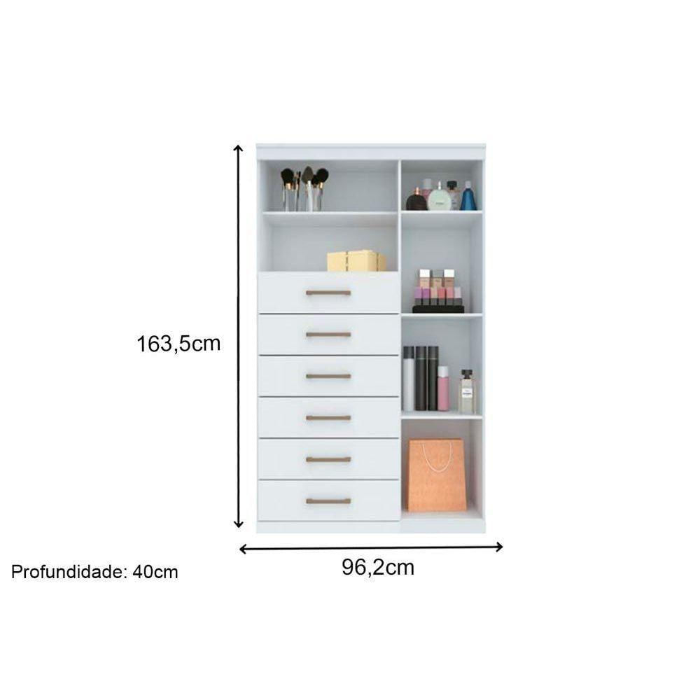 Miniatura Cômoda Juvenil Marabá 1.6 1 Porta + 2 Nichos E 6 Gavetas C/ Espelho E Pés Branco - Santos Andirá