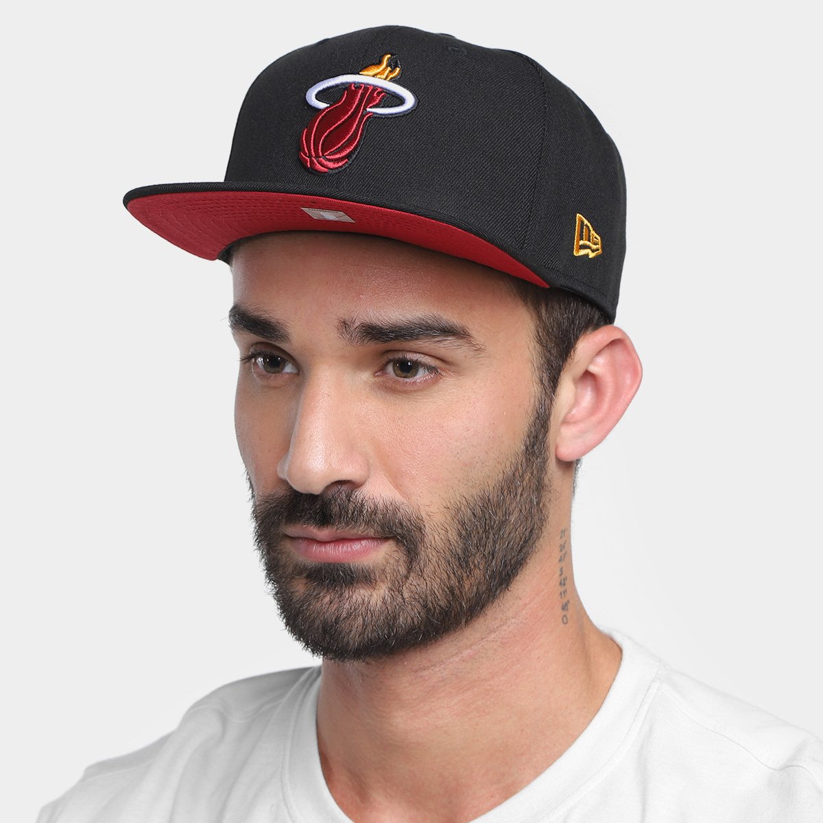 Miniatura Boné Aba Reta New Era 950 Miami Heat Snapback Masculino Preto