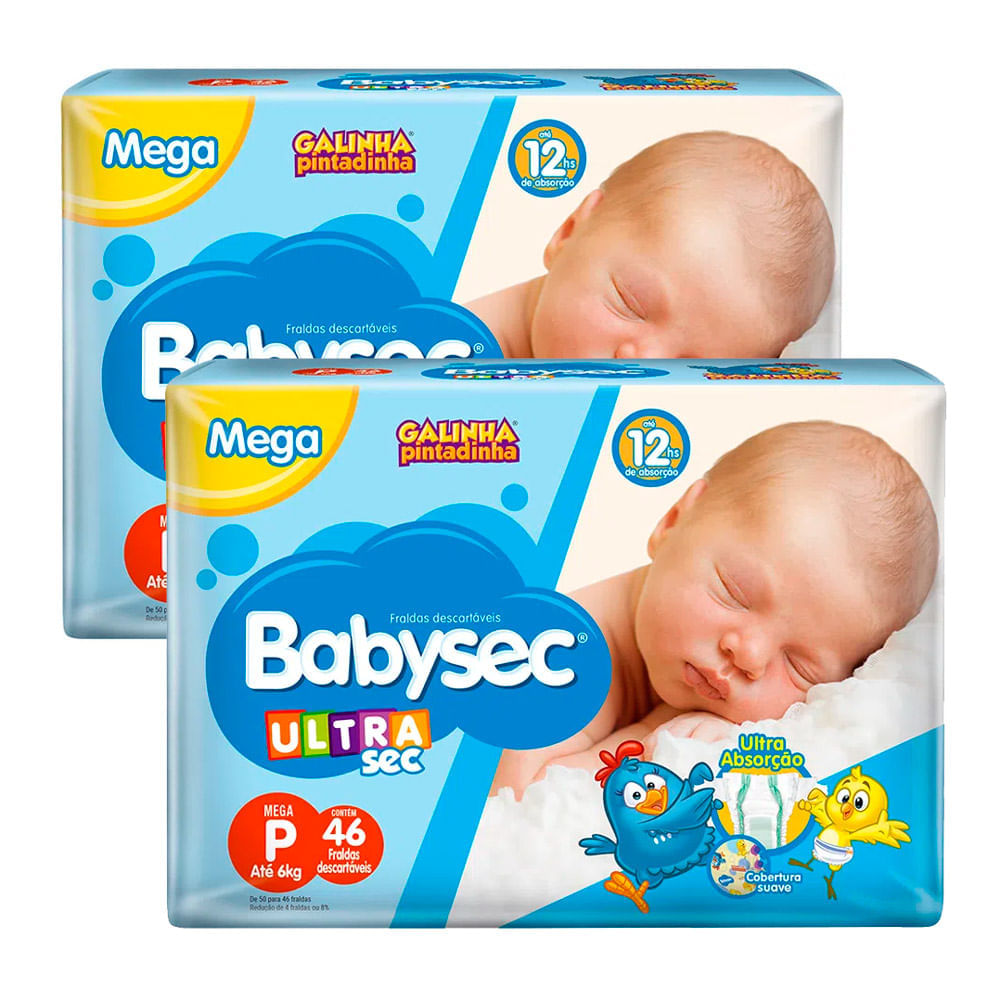 Miniatura Kit de Fralda Babysec Ultrasec Tamanho P 92 Unidades