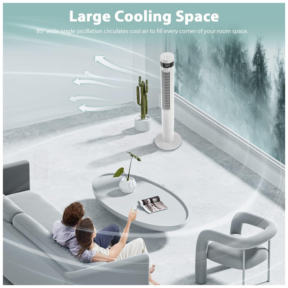 Miniatura Ventilador de Torre Oscilante com 3 Velocidades, Modo Silencioso e Controle Remoto, 110V Antarctic Star, Branco