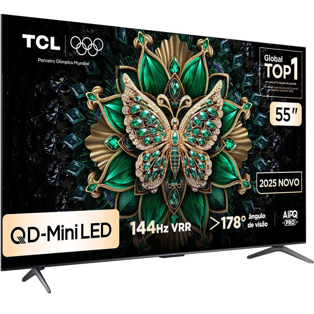 Smart TV TCL 55 AI, 4K UHD, QLED Mini LED, Android TV - 55C6K Preto - C6K - Smart TV - Bivolt