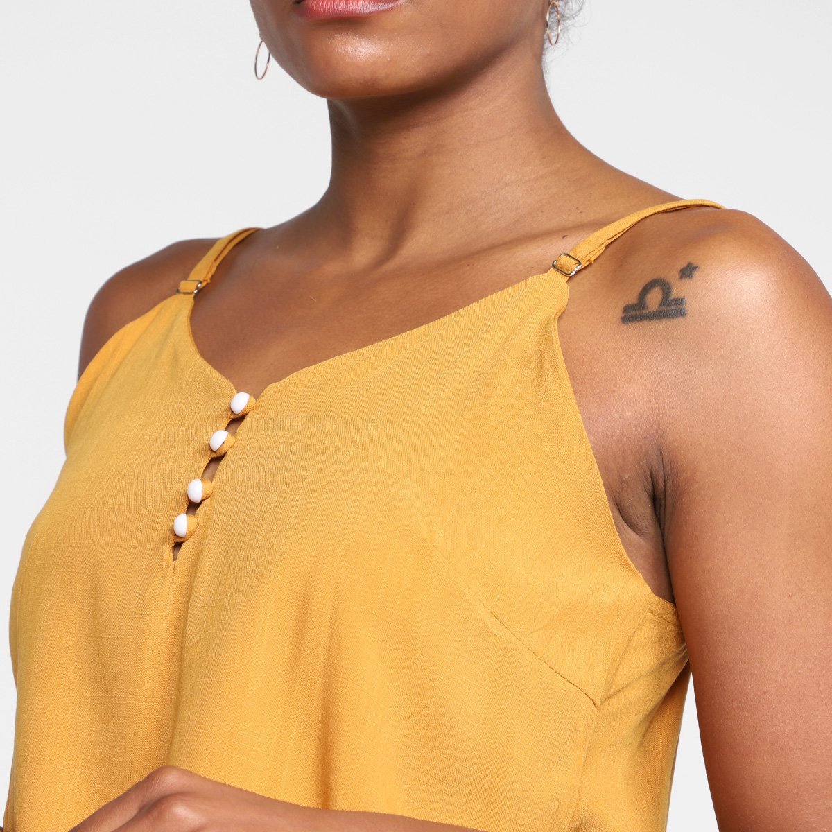 Miniatura Regata Road Mel Botões Alça Fina Feminina Mostarda - G