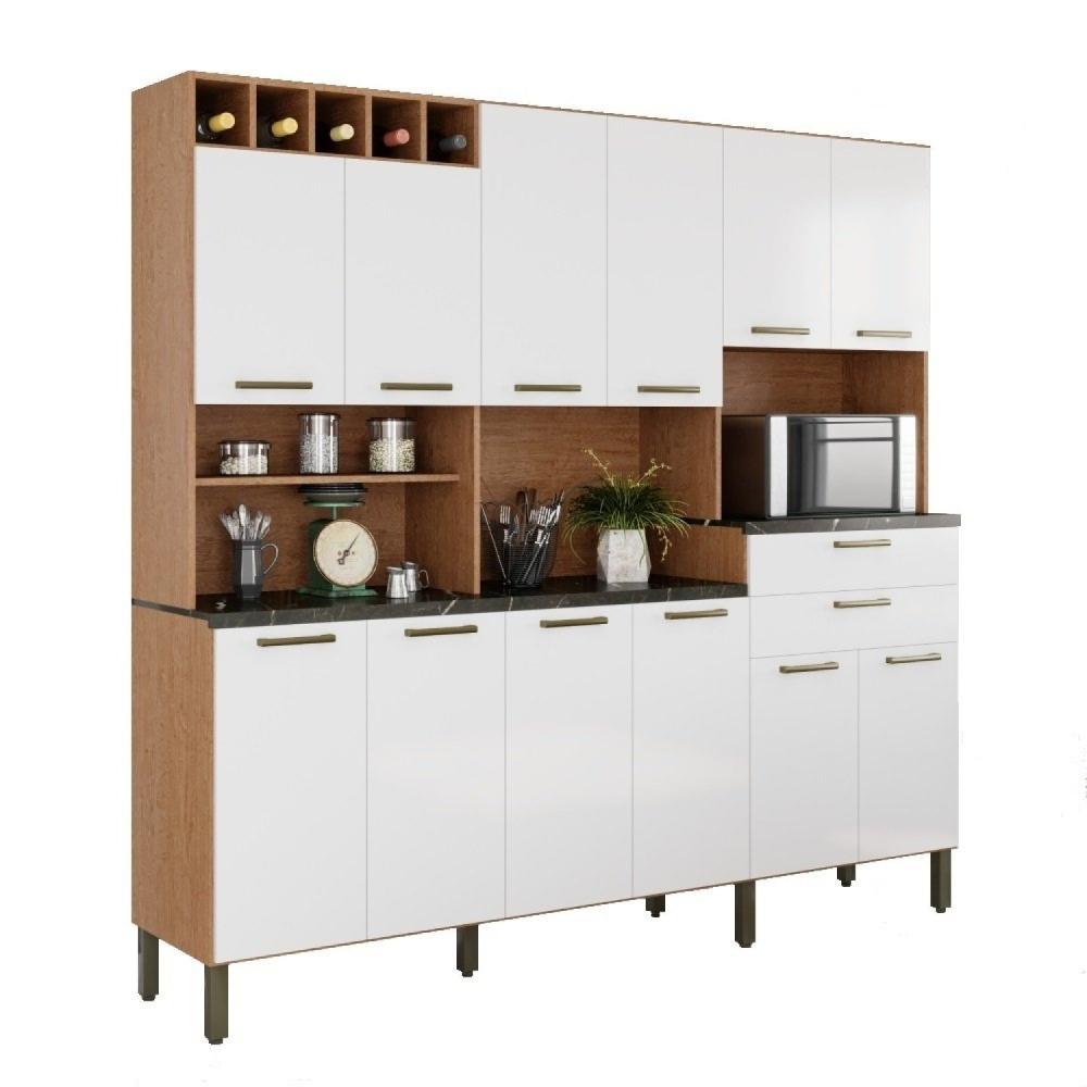 Miniatura Armário de Cozinha 12 Portas 2 Gavetas com Espaço para Microondas 100% MDF Vitis Espresso Móveis Castanho/Branco