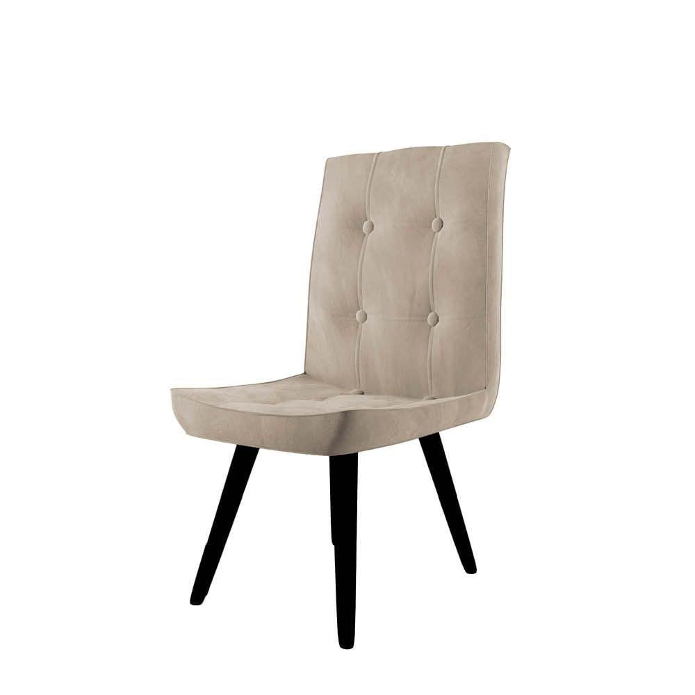 Conjunto 03 Cadeira De Jantar Drop Com Botão Base Pé Palito Preto Suede Bege