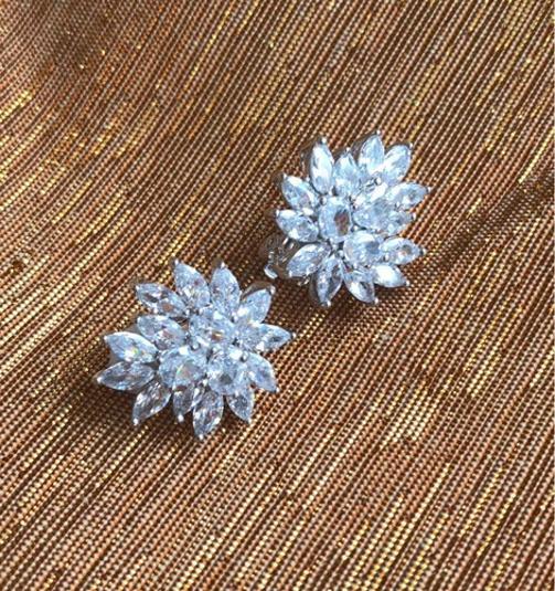 Brinco De Pressão Com Zirconia Noiva Casamento Prata Fixo