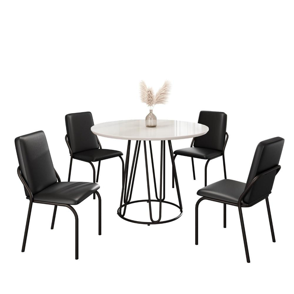 Miniatura Conjunto Sala de Jantar Mesa Redonda 100cm Base Omega Tampo MDF Laca com Vidro Malibu Preto