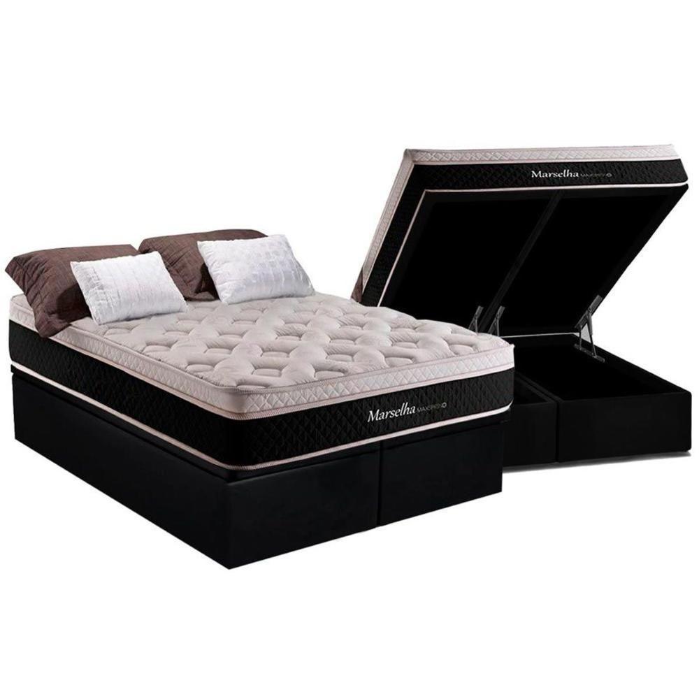 Miniatura Cama Box Baú Queen: Colchão Molas Herval Maxspring Marselha + Base Crc Suede Black(158X198)