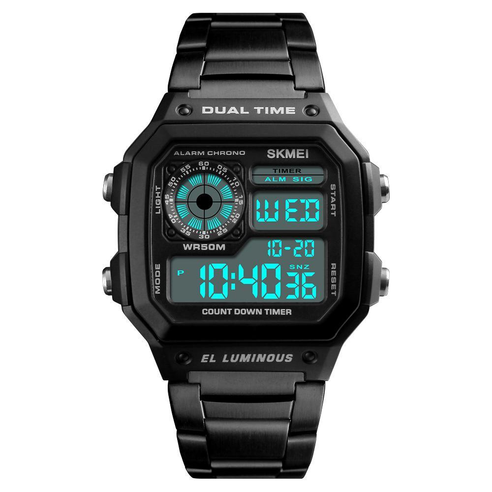 Relógio Masculino Skmei 1335 Esportivo Quadrado Led Preto