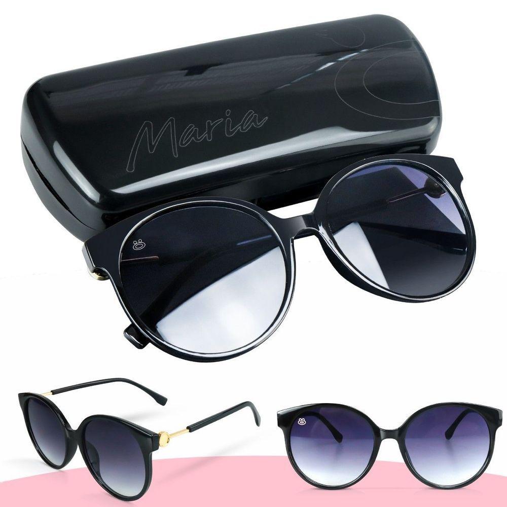 Miniatura Oculos Sol Proteção Uv Preto Feminino Redondo Vintage + Case