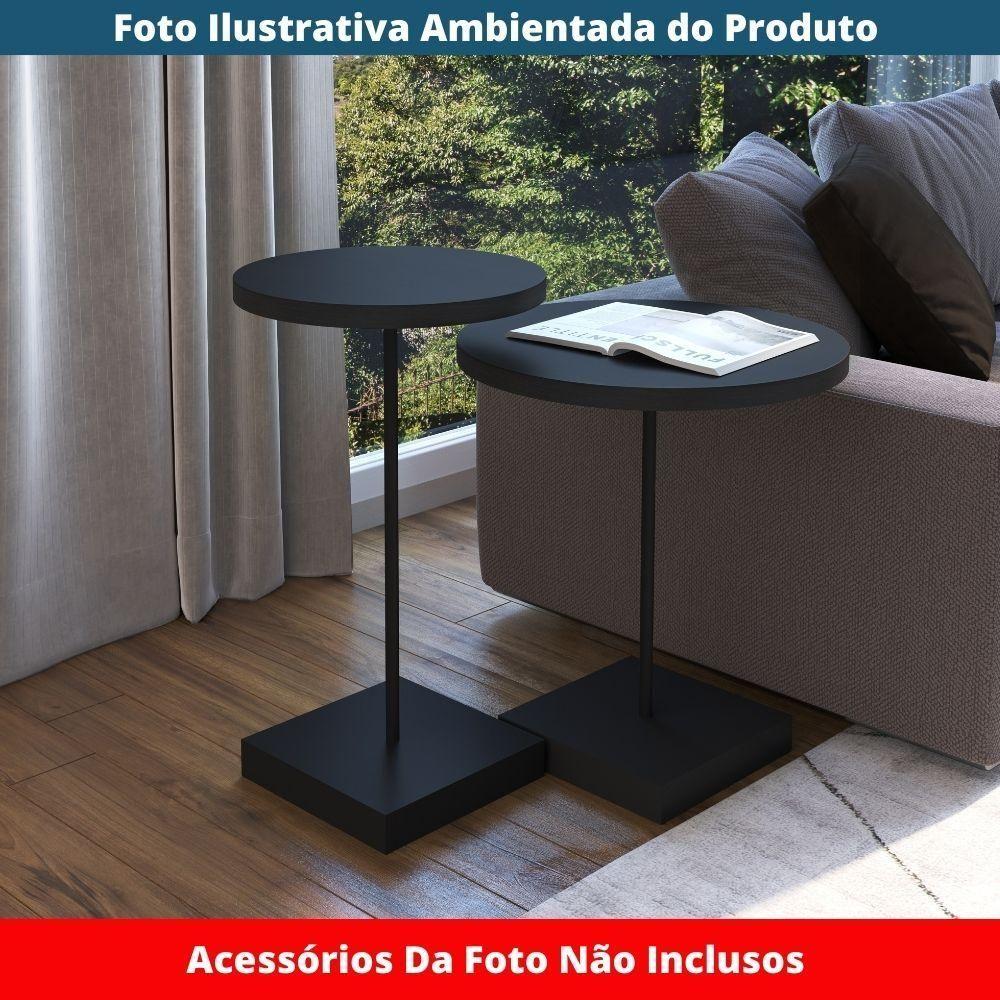 Miniatura Mesa Lateral Redonda Artesano 45 Cm (larg) Tampo E Base Mdp Preto C/ Tubo Metálico Aço Carbono Preto