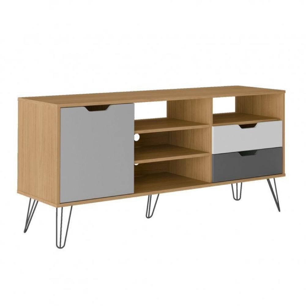 Conjunto Sala de Estar Rack para TV até 55 Polegadas Buffet Bar e Mesa de Centro Estocolmo Artely Carvalho/Grafite