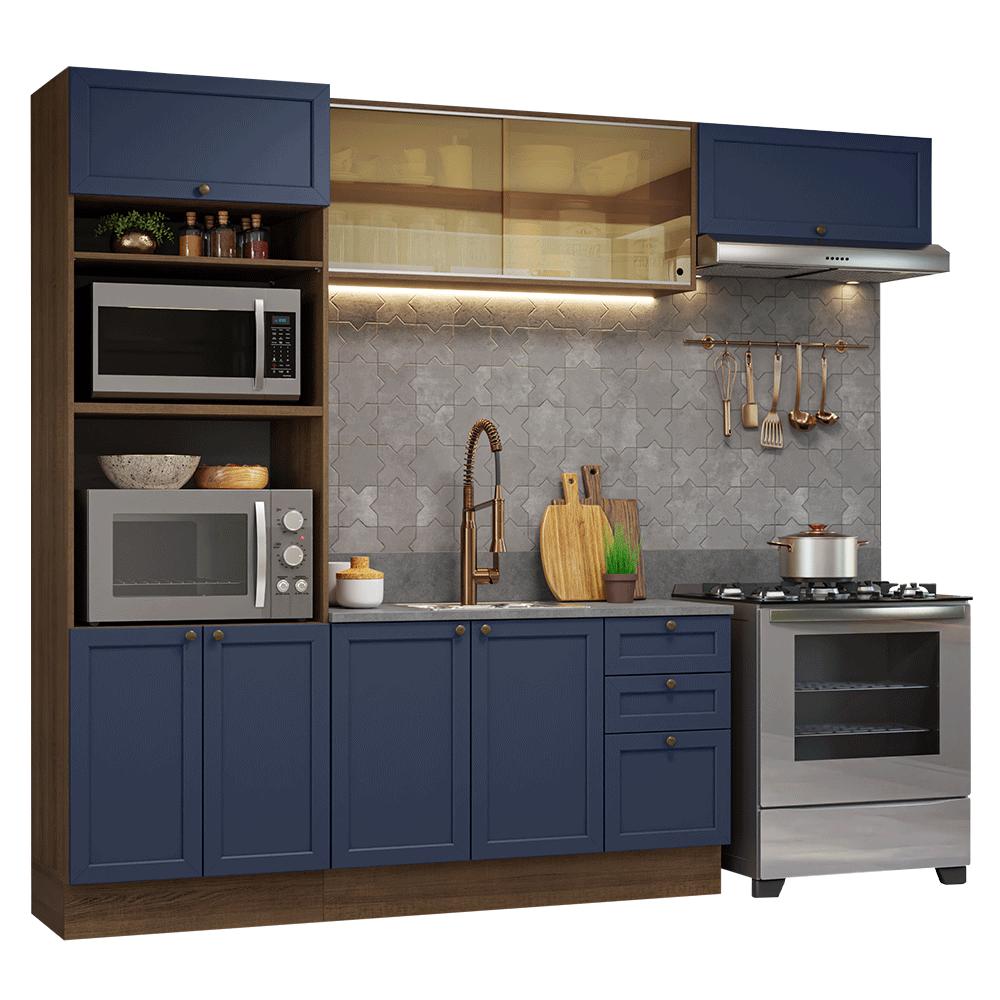 Miniatura Armário de Cozinha Completa 270 cm Rustic/Azul Vik Madesa 04 Rustic/Azul