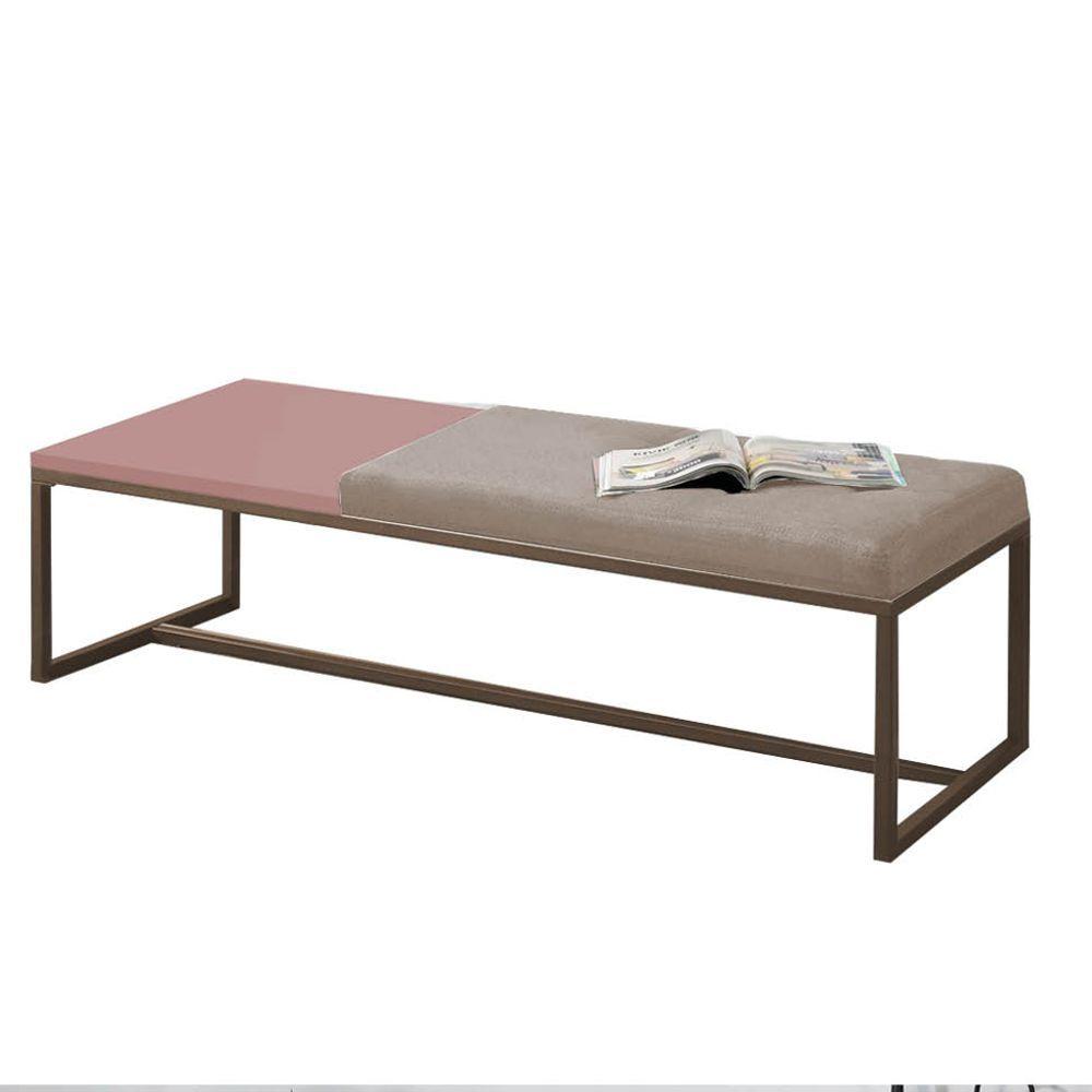Miniatura Calçadeira Recamier Londres 160cm Marrom Suede Bege Tampo Quadrado Mdf Rose - Ahazzo Móveis