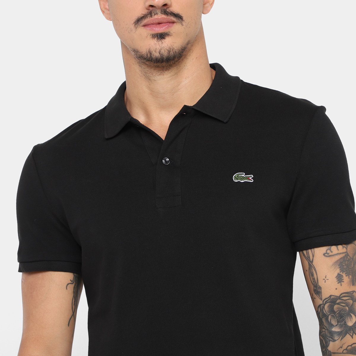 Miniatura Camisa Polo Lacoste Slim Fit Piquet Masculina Preto - G