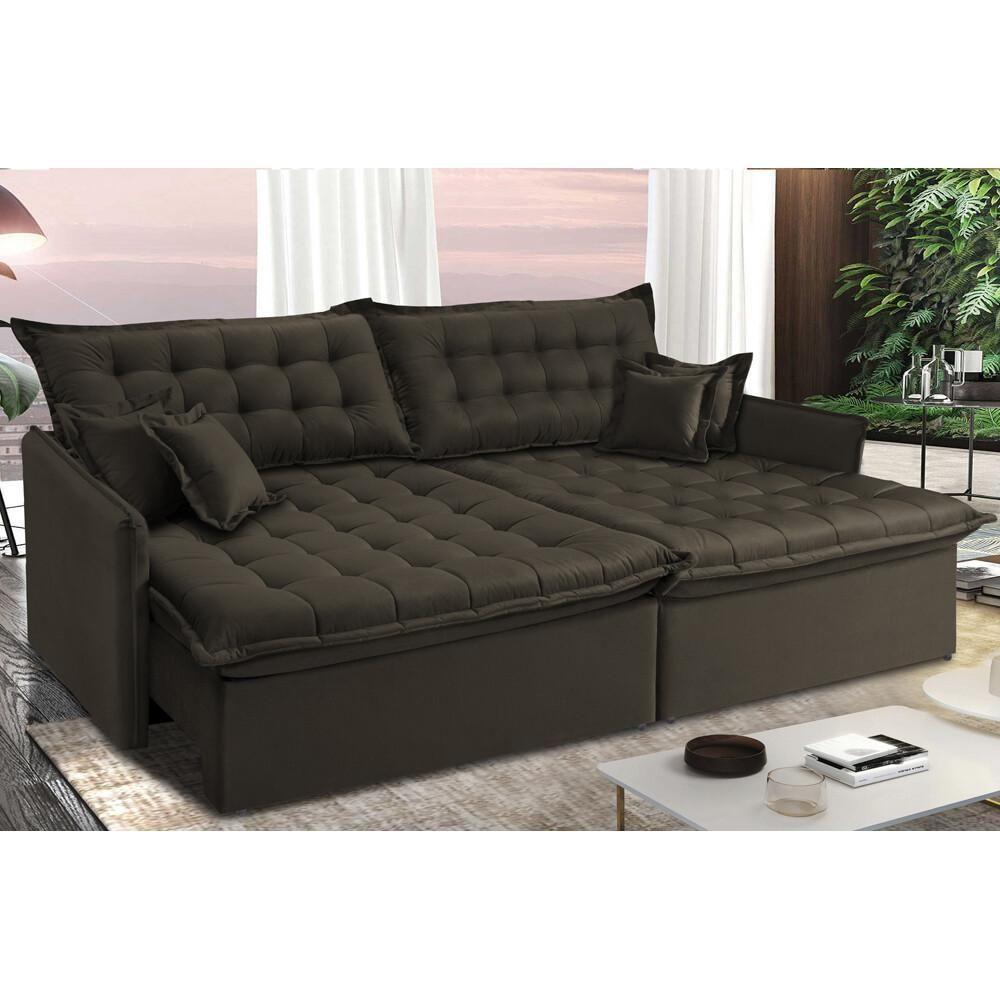 Miniatura Sofá Sem Caixa Retrátil E Reclinável 1,75m Cama Inbox Versátil Suede Velusoft Café