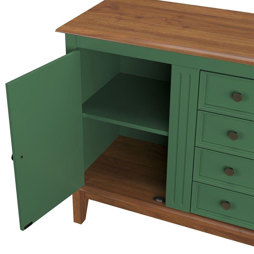 Miniatura Conjunto Guarda-roupa Rústico 4 P E 2 G E Cômoda 4 G + 1 P De Madeira Maciça E Mdf Verde