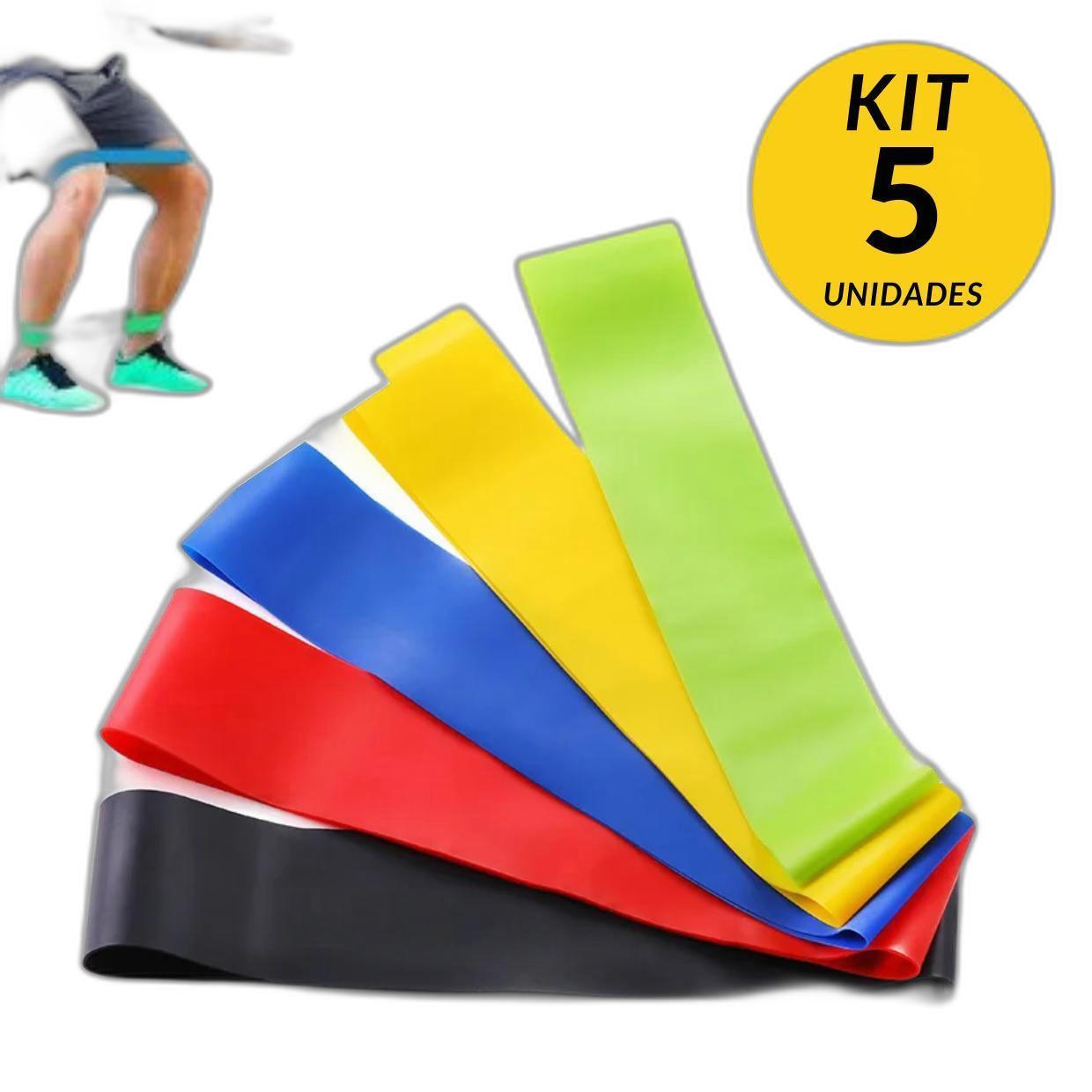 Miniatura Kit 5 Faixa Elastica Treino Ginastica Pilates E Fisioterapia