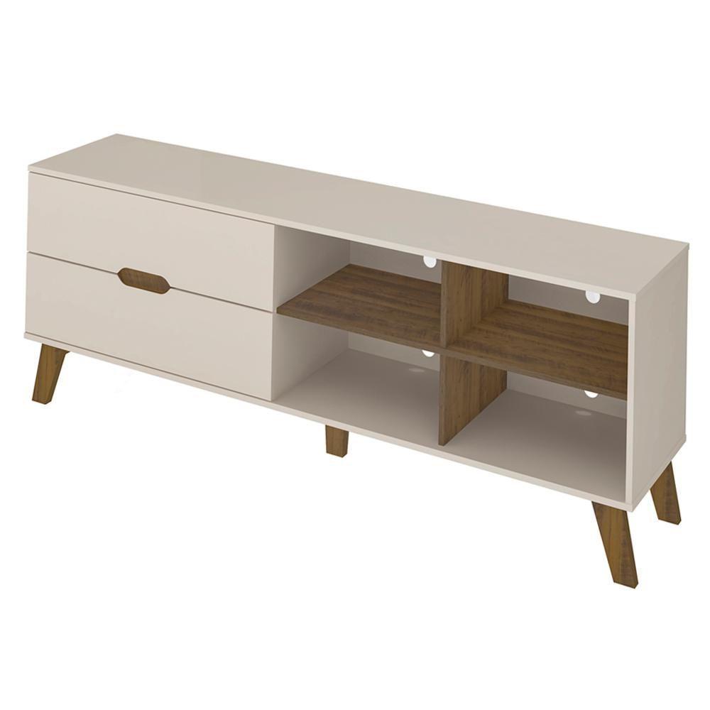 Miniatura Rack Bancada Tv 75 Pol Mdf 2 Gavetas Cedro Off White Arly Cedro Off White