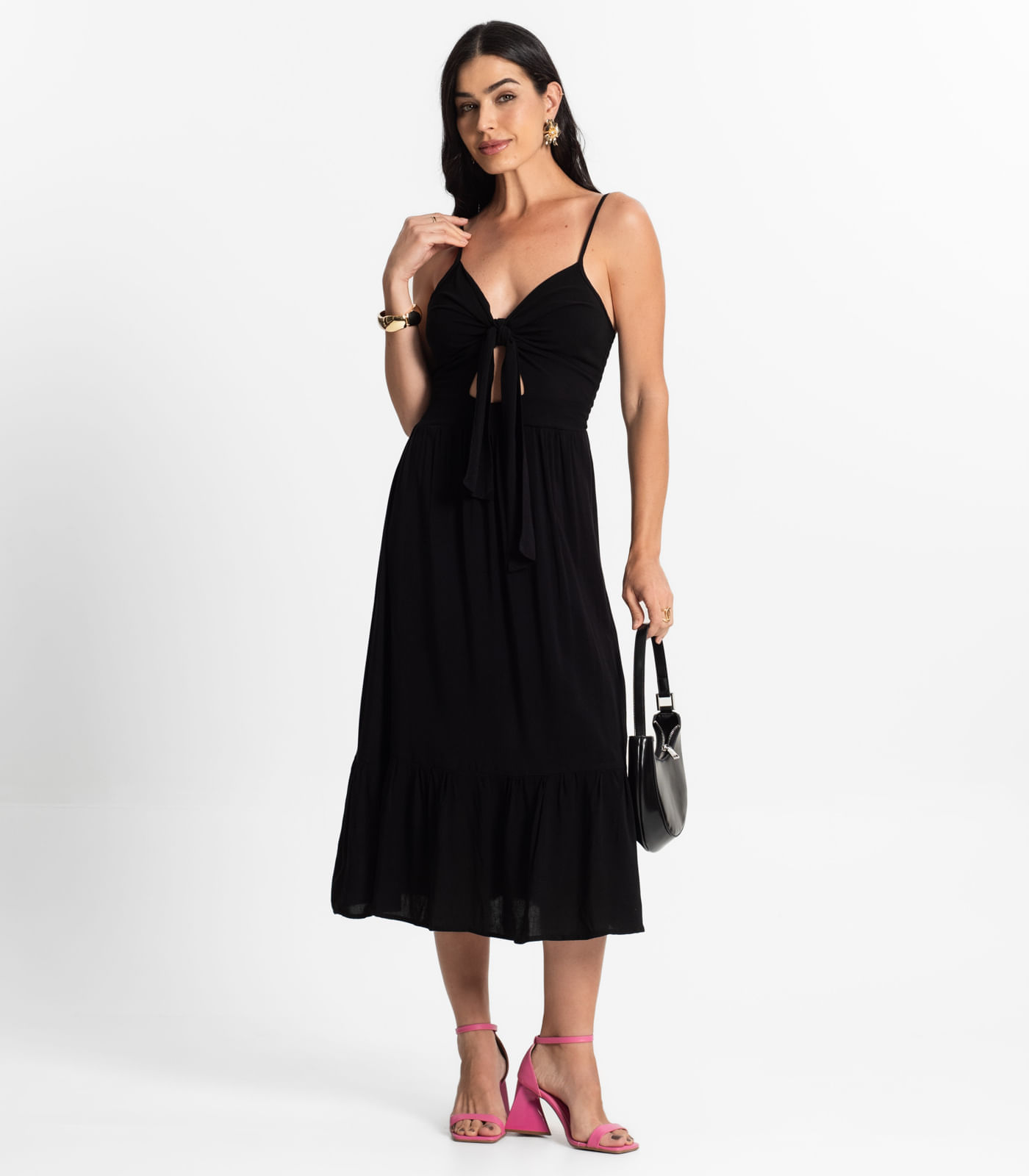 Miniatura Vestido Longo Feminino Alcinha Com Nó Style Box Preto G