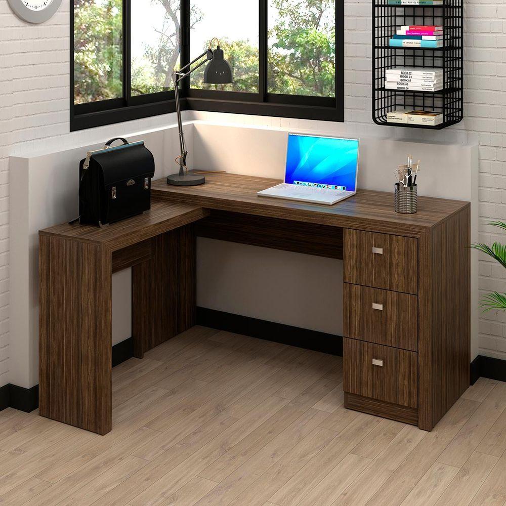 Conjunto Escritório Com 2 Mesas Em L E 6 Gavetas Nogal