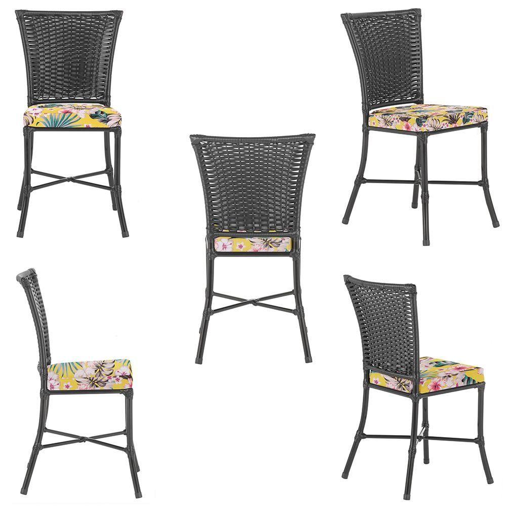 Miniatura Jogo Cadeira De Jantar Em Alumínio E Fibra Estofado Impermeavel 6 Unidades Preta A16