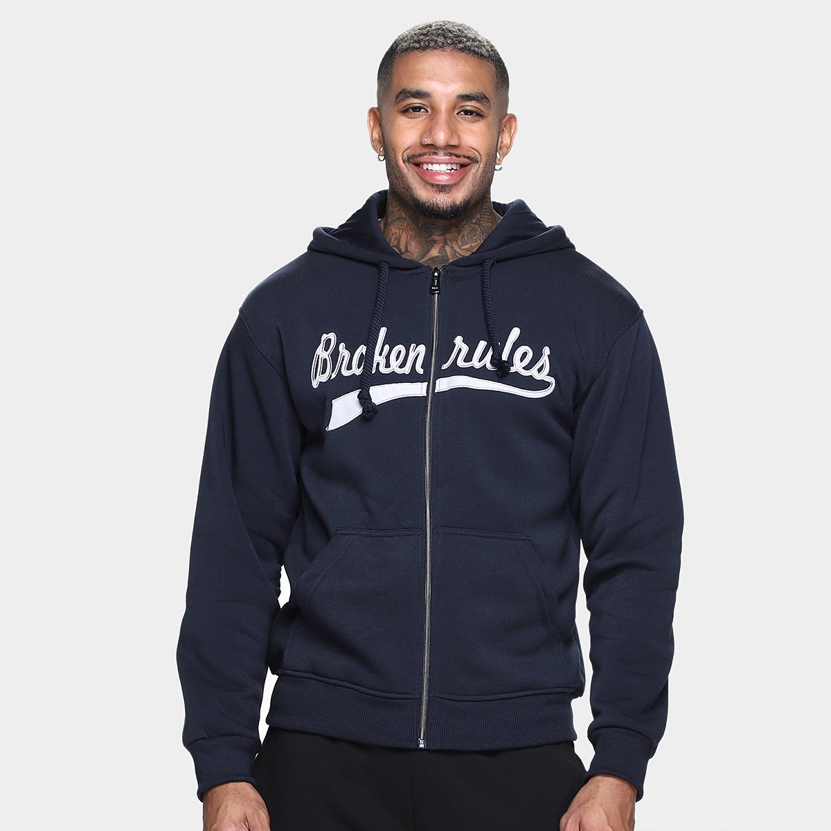 Miniatura Jaqueta Moletom Broken Rules Bordado Masculina Marinho - G