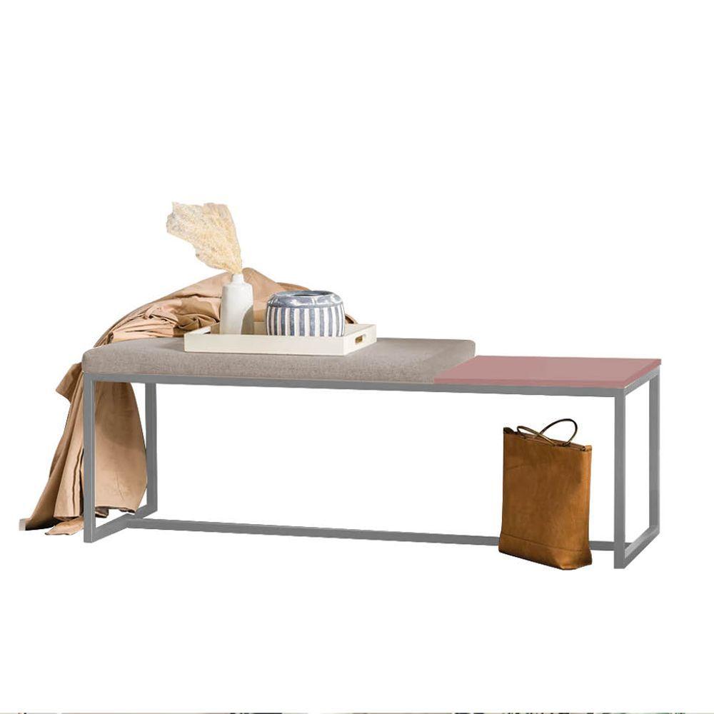 Miniatura Banco Recamier Puff 140cm Industrial Cinza Corino Bege Tampo Quadrado Mdf Rose