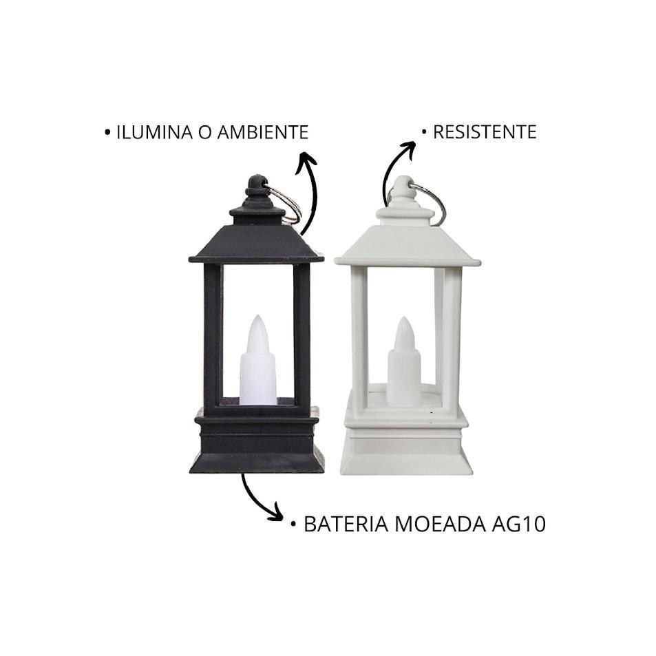 Miniatura Lamparina Decor Lampião Branca Artificial Led 13Cm Bateria