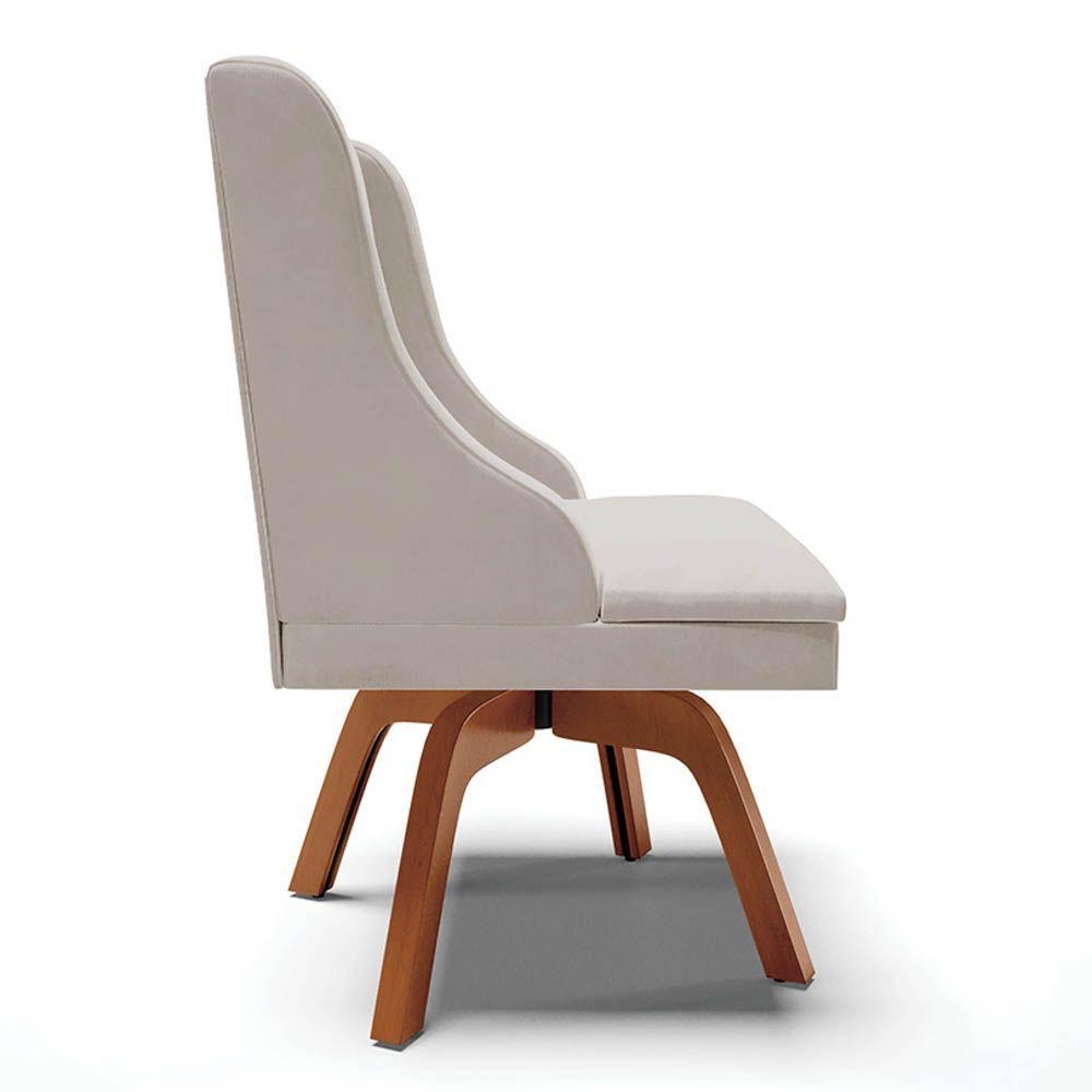 Miniatura Kit 2 Cadeiras Estofadas Base Giratória De Madeira Lia Veludo Cinza - Ibiza