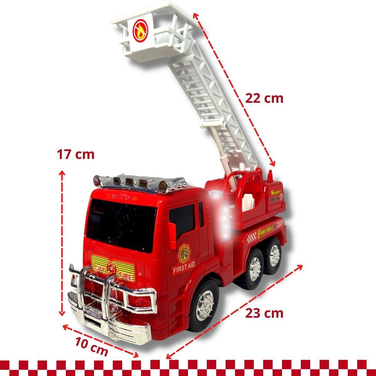 Miniatura Caminhão Bombeiro Sirene Som Luz Movimento Escada Resgate