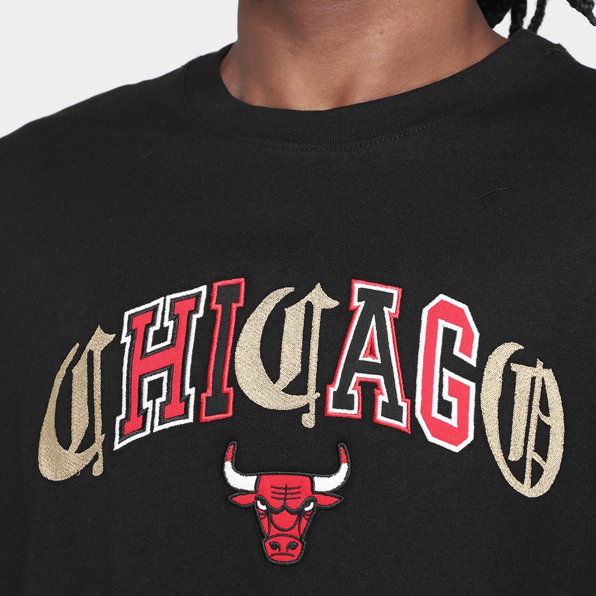 Miniatura Camiseta NBA Chicago Bulls Embroidery Masculina Preto - M