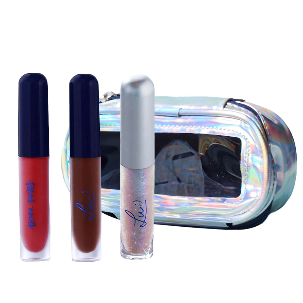 Miniatura Bruna Tavares BT + Lu Kit - Batom Líquido Trend + Batom Líquido Online + Gloss Labial Pixels + Nécessaire Kit