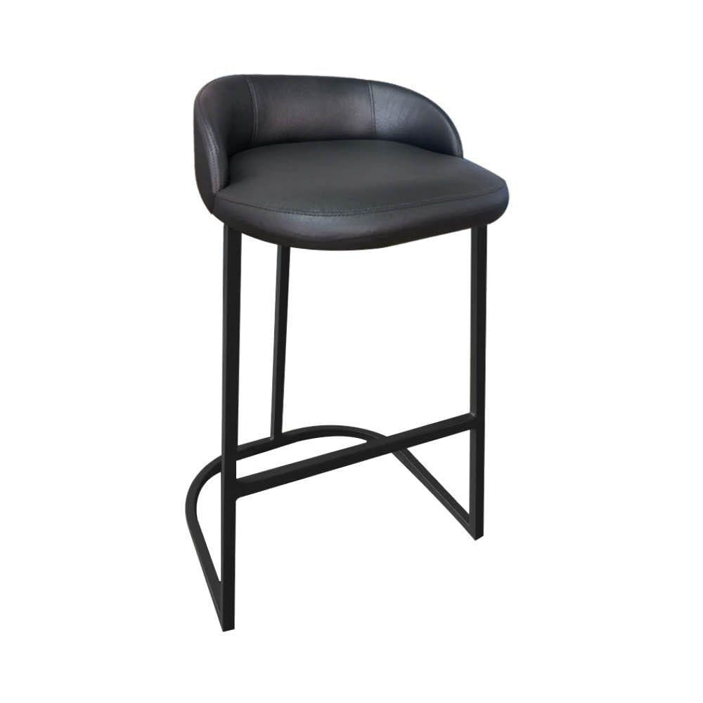 Miniatura Banqueta Betyna Com Encosto Alta Cozinha Bar Balcão Ferro Preto Sintético Preto - Amey Decor