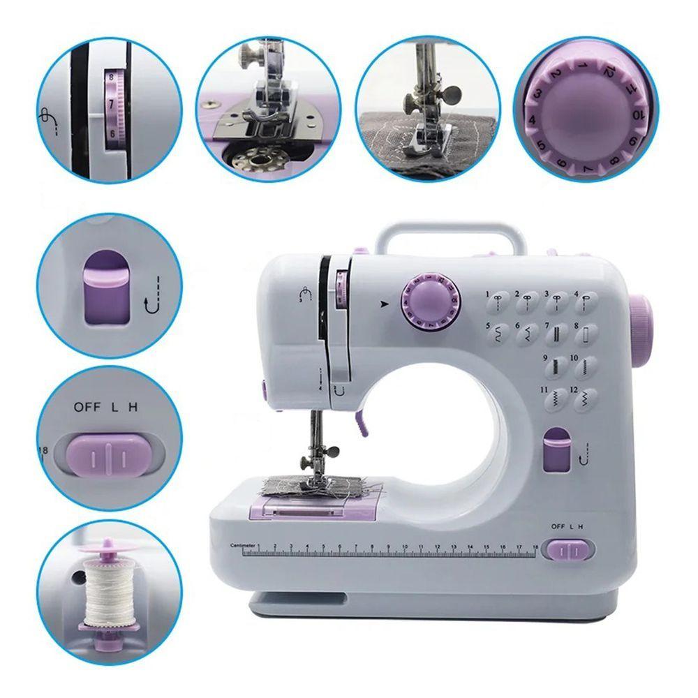 Miniatura Mini Máquina De Costura 12 Pontos Bivolt Portátil Tomada Pilha Branco